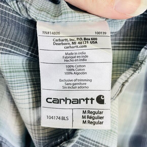 Carhartt Blue Cream Plaid Short Sleeve Button Up Relaxed Fit Shirt Men's Medium - Picture 6 of 7